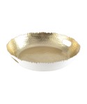 Round tray white and gold hammered 33x33x5.5cm