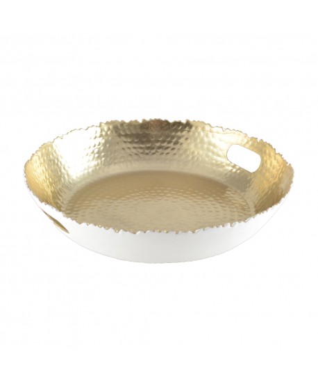Round tray white and gold hammered 33x33x5.5cm