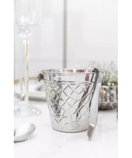 Seau à glaçons avec pince argent martelé 14cm