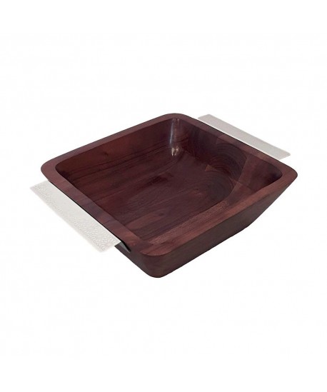 Saladier en bois avec poignées argent 25x25x8cm