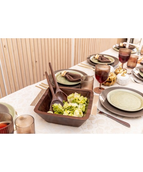 Saladier en bois avec poignées argent 25x25x8cm