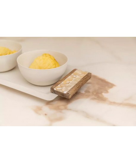 Set apéritif de 3 coupelles sur plateau blanc et bois 33x14cm