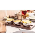 Aperitif set 3 silver bowls on wooden tray 35x11cm