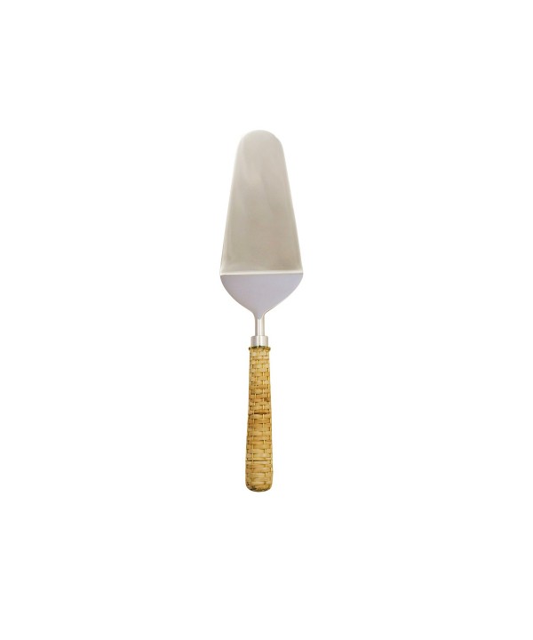 Beige cake server with wicker handle