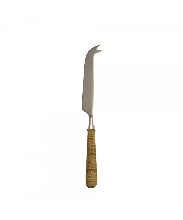 Beige cheese knife with wicker handle
