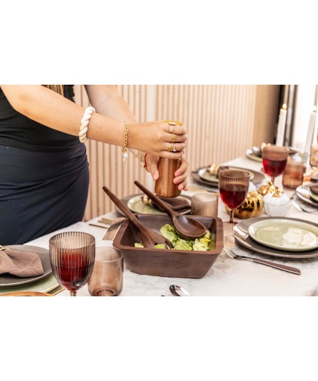 Saladier en bois avec poignées argent 25x25x8cm