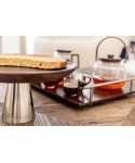 Wood tart platter on silver metal stand 30x30x14.5cm
