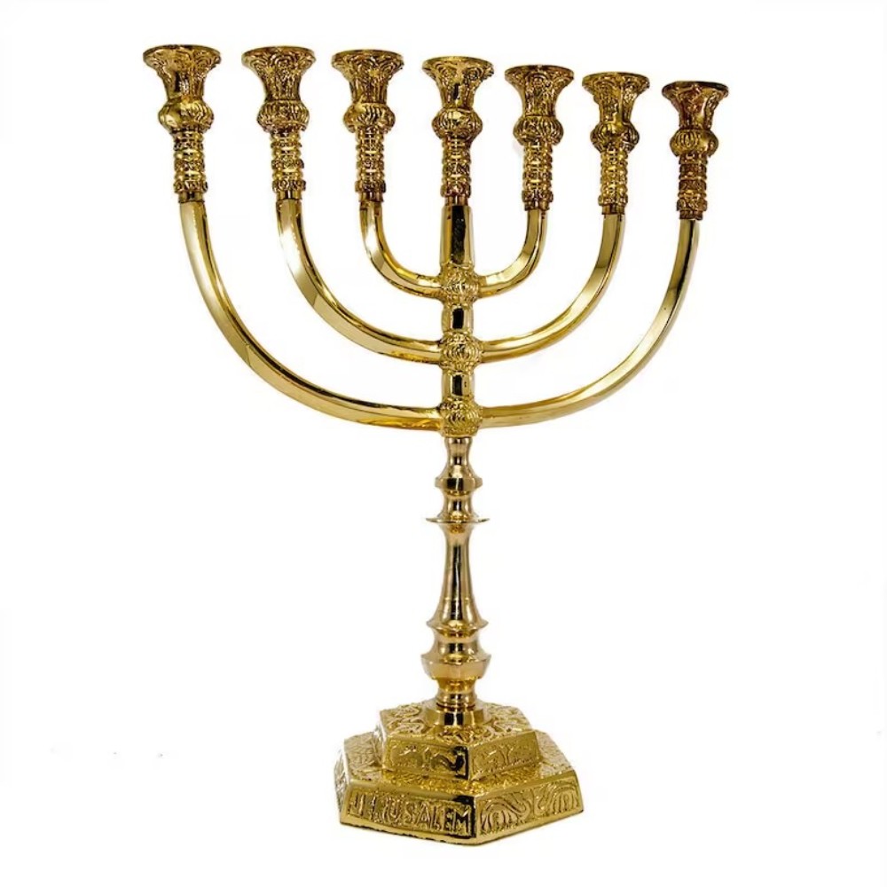 Menorah 7 feux dorée en aluminium h36cm