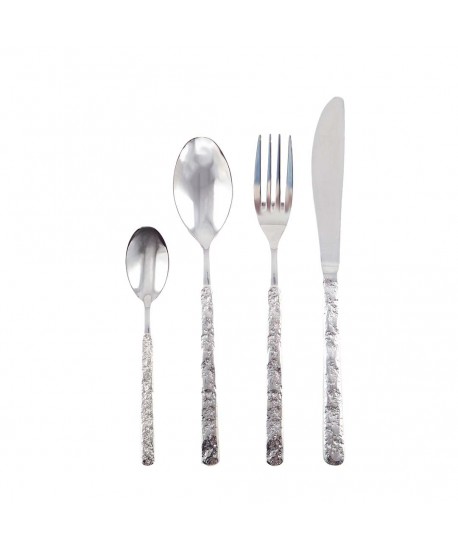 Hammered finish silver cutlery set - 24 pieces