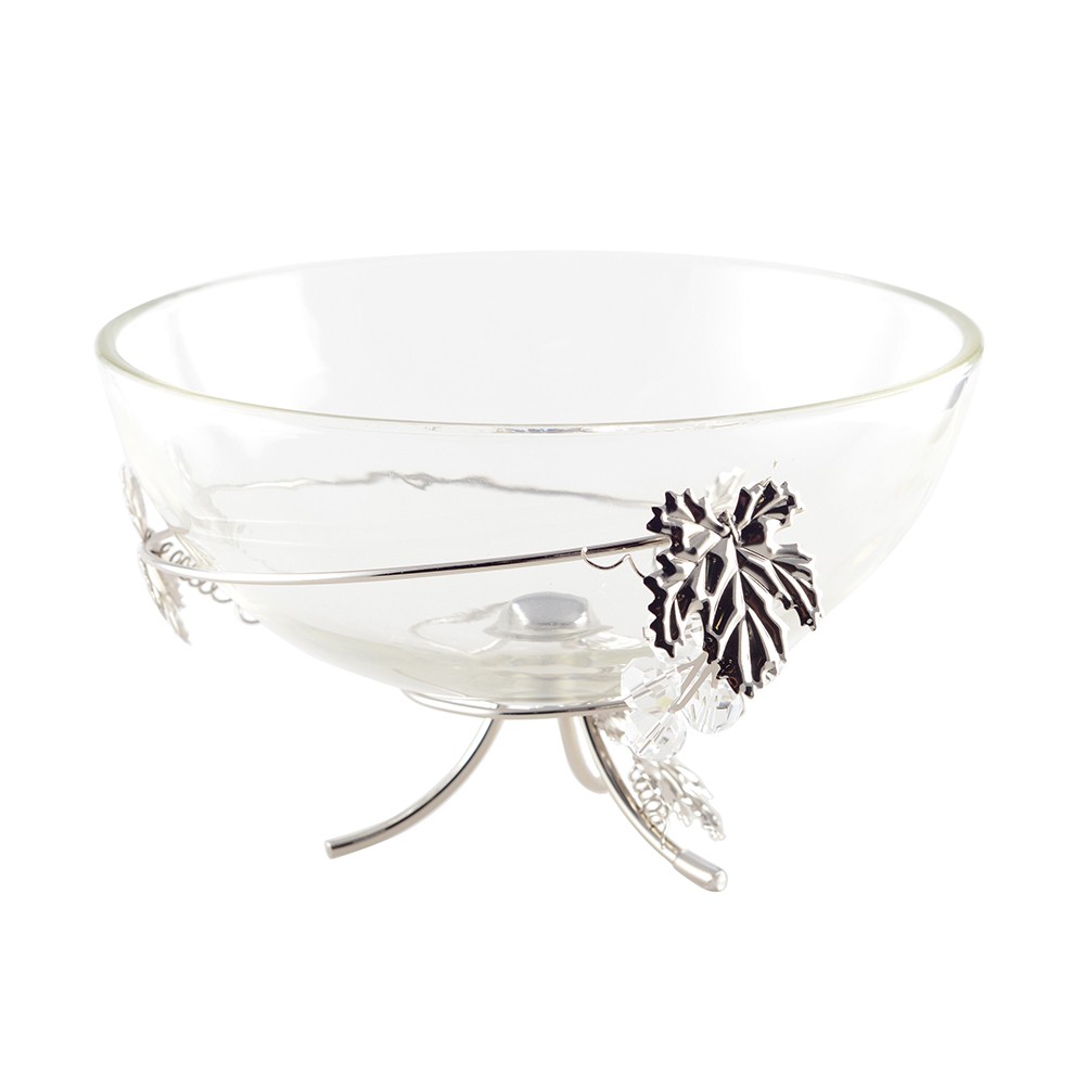 COUPE DECORATIVE ARGENT FEUILLE DE VIGNE 25X25X17CM