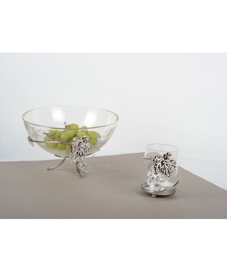 COUPE DECORATIVE ARGENT FEUILLE DE VIGNE 25X25X17CM