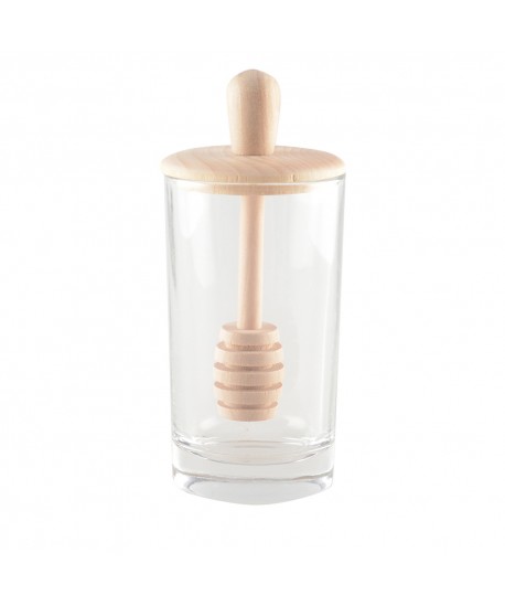 Pot à miel en verre et bois 6x6x13cm