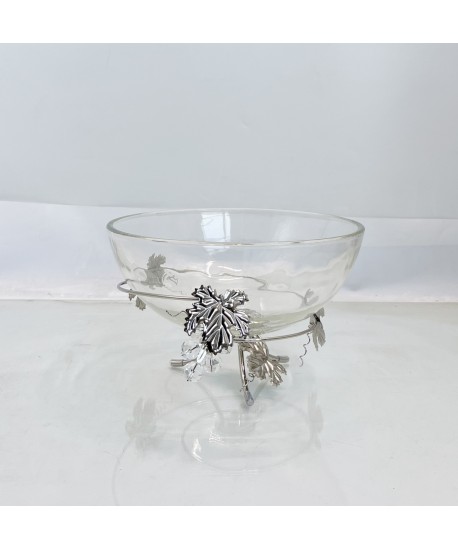 COUPE DECORATIVE ARGENT FEUILLE DE VIGNE 25X25X17CM