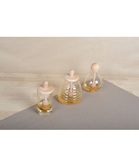 Pot à miel en verre et bois 6x6x13cm