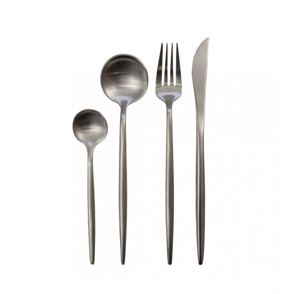Matte silver cutlery set with rounded edges - 24 pieces