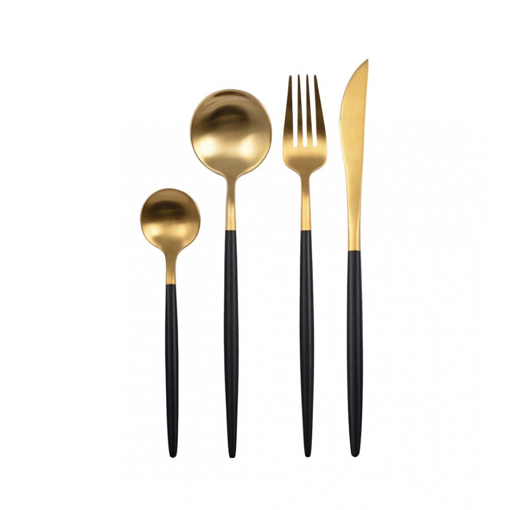 Gold and black cutlery set - 24 pieces