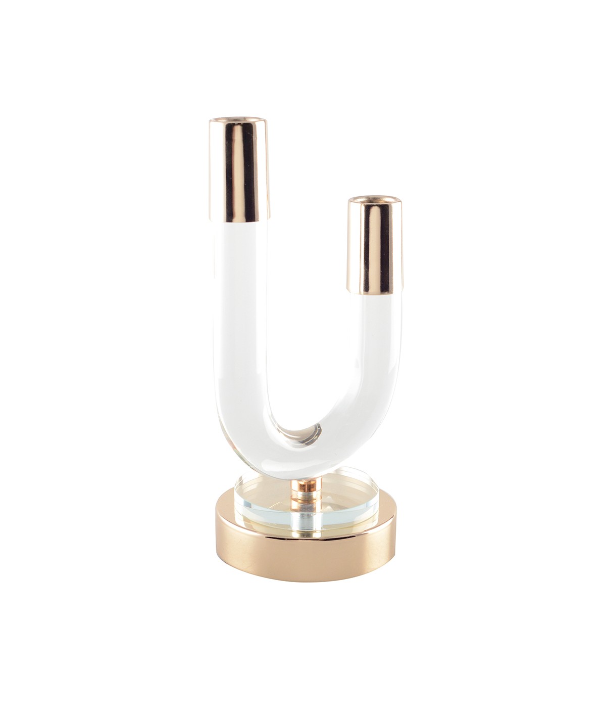 Candlestick in clear and gold glass 12x10x24cm