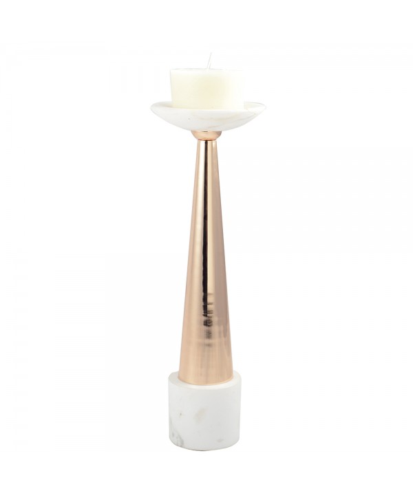 White and pink gold marble candleholder 12x12x42cm
