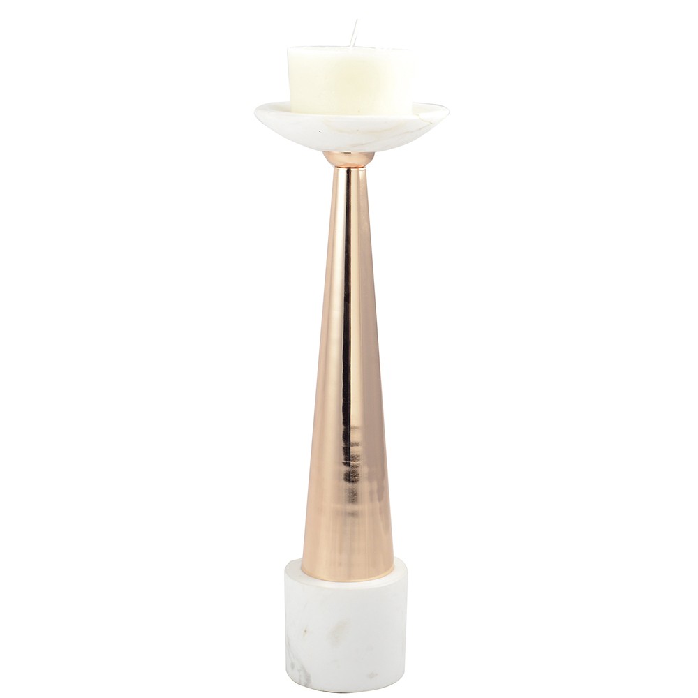 White and pink gold marble candleholder 12x12x42cm