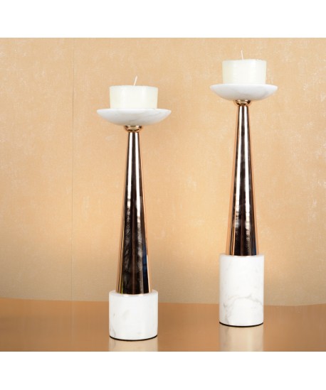 White and pink gold marble candleholder 12x12x42cm