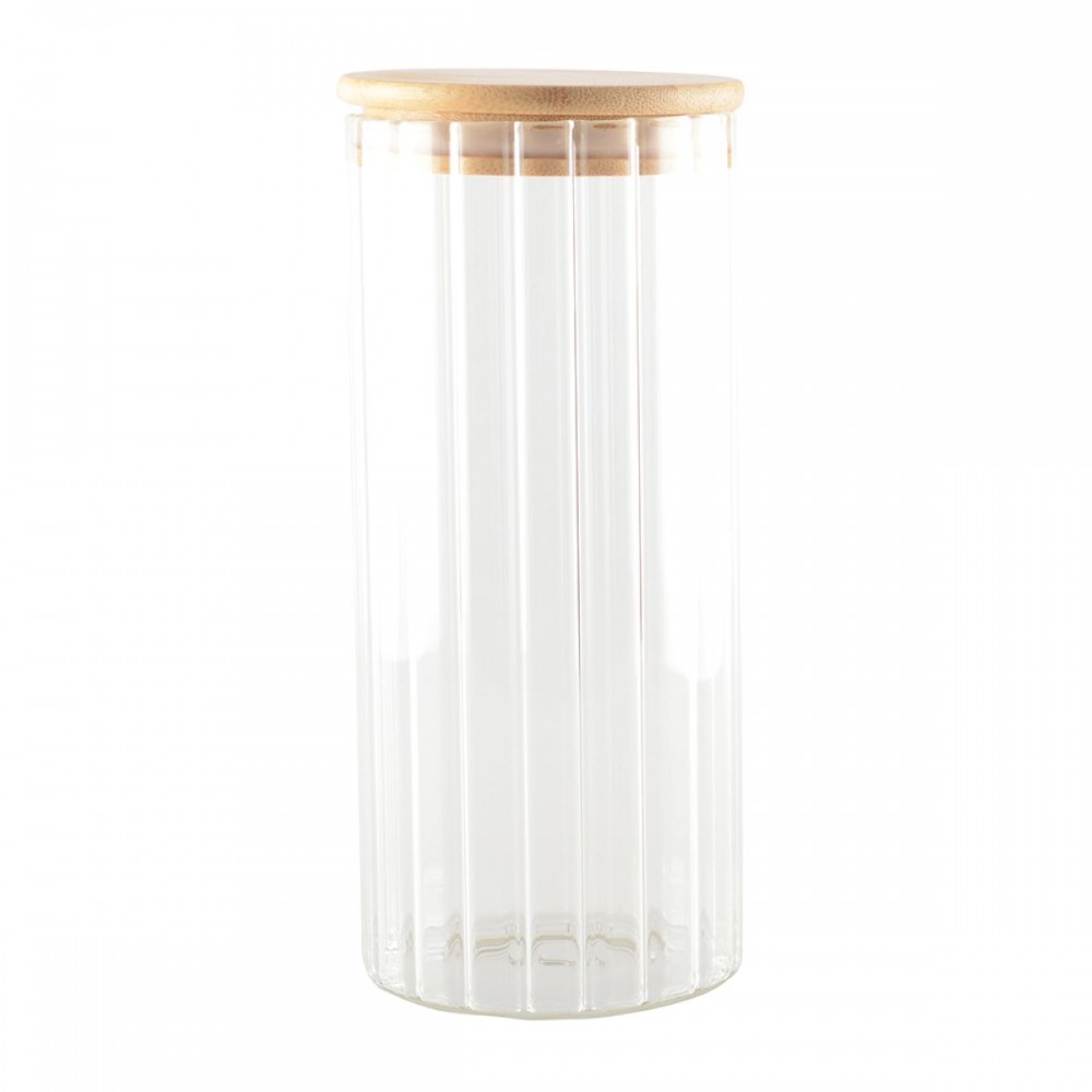 Pot de rangement en verre et couvercle en bois 9x9x20cm