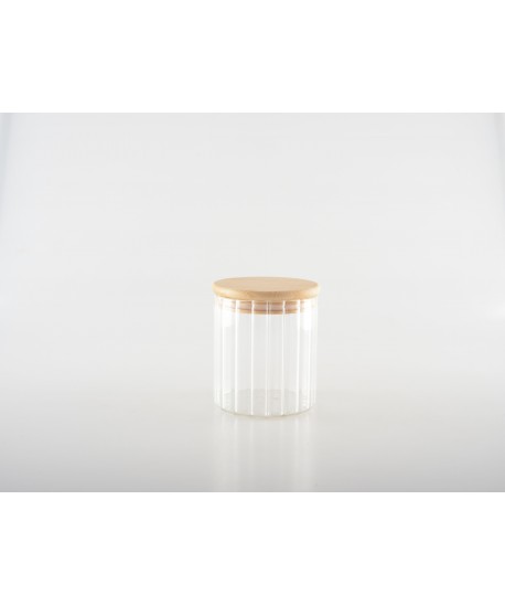 Pot de rangement en verre et couvercle en bois 9x9x10cm