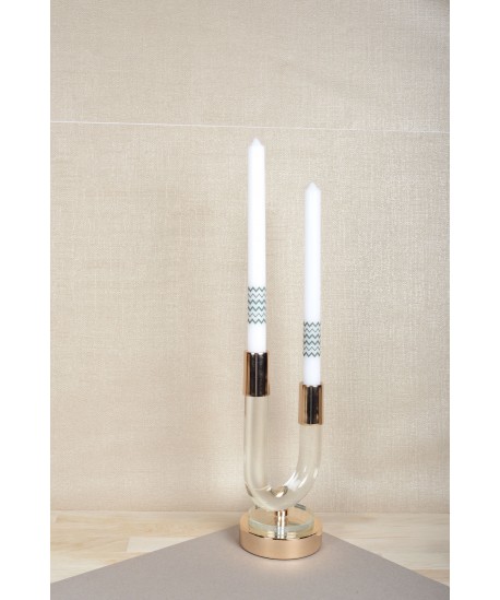 Candlestick in clear and gold glass 12x10x24cm
