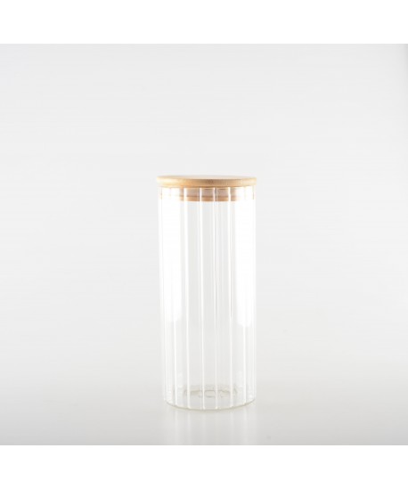 Pot de rangement en verre et couvercle en bois 9x9x20cm