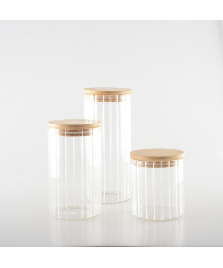 Pot de rangement en verre et couvercle en bois 9x9x10cm