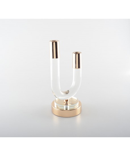 Candlestick in clear and gold glass 12x10x24cm