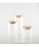 Pot de rangement en verre et couvercle en bois 9x9x20cm