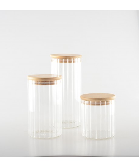 Pot de rangement en verre et couvercle en bois 9x9x20cm