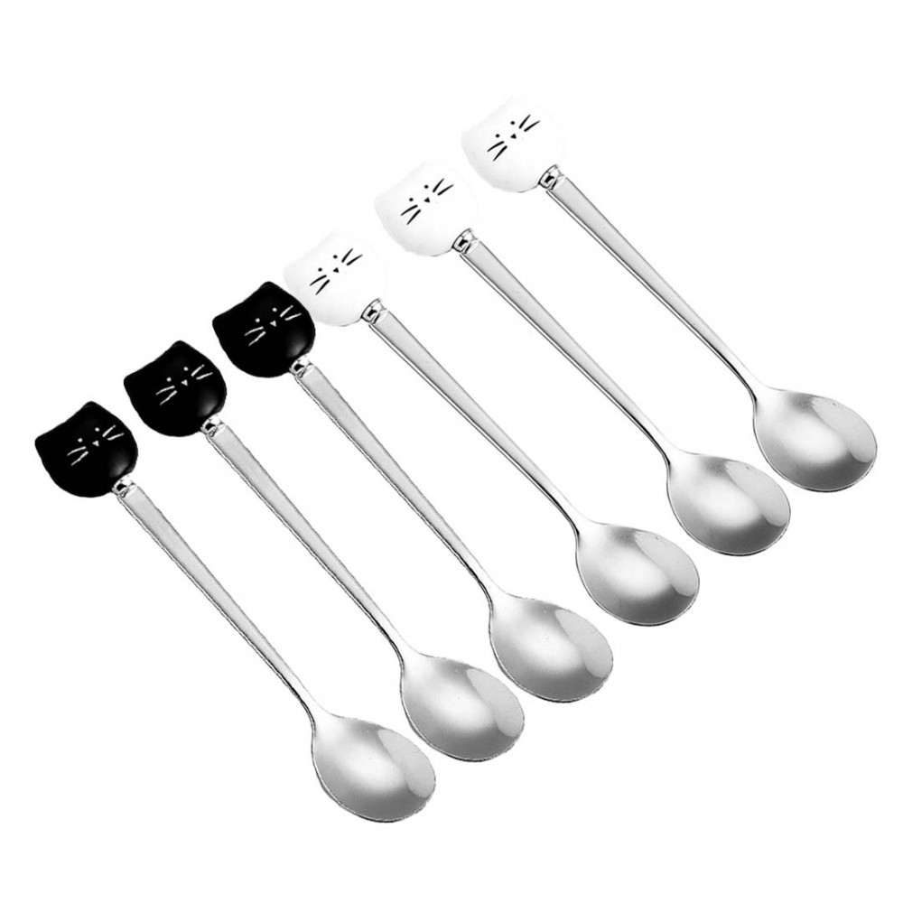 Black and white cat spoons - set of 6