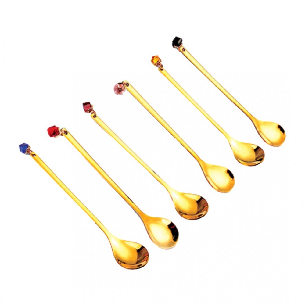 Cuillères dorées avec diamants multi couleurs - lot de 6