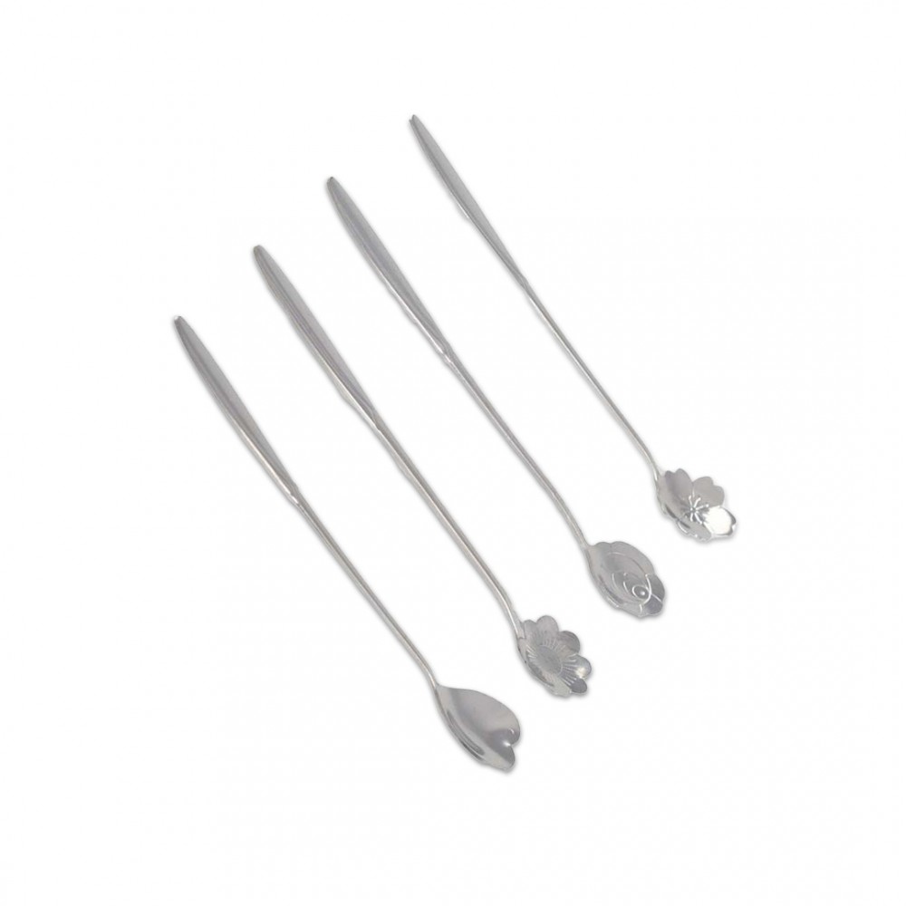 Silver long flower spoons - set of 4