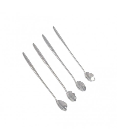 Silver long flower spoons - set of 4