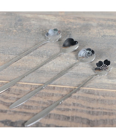 Silver long flower spoons - set of 4