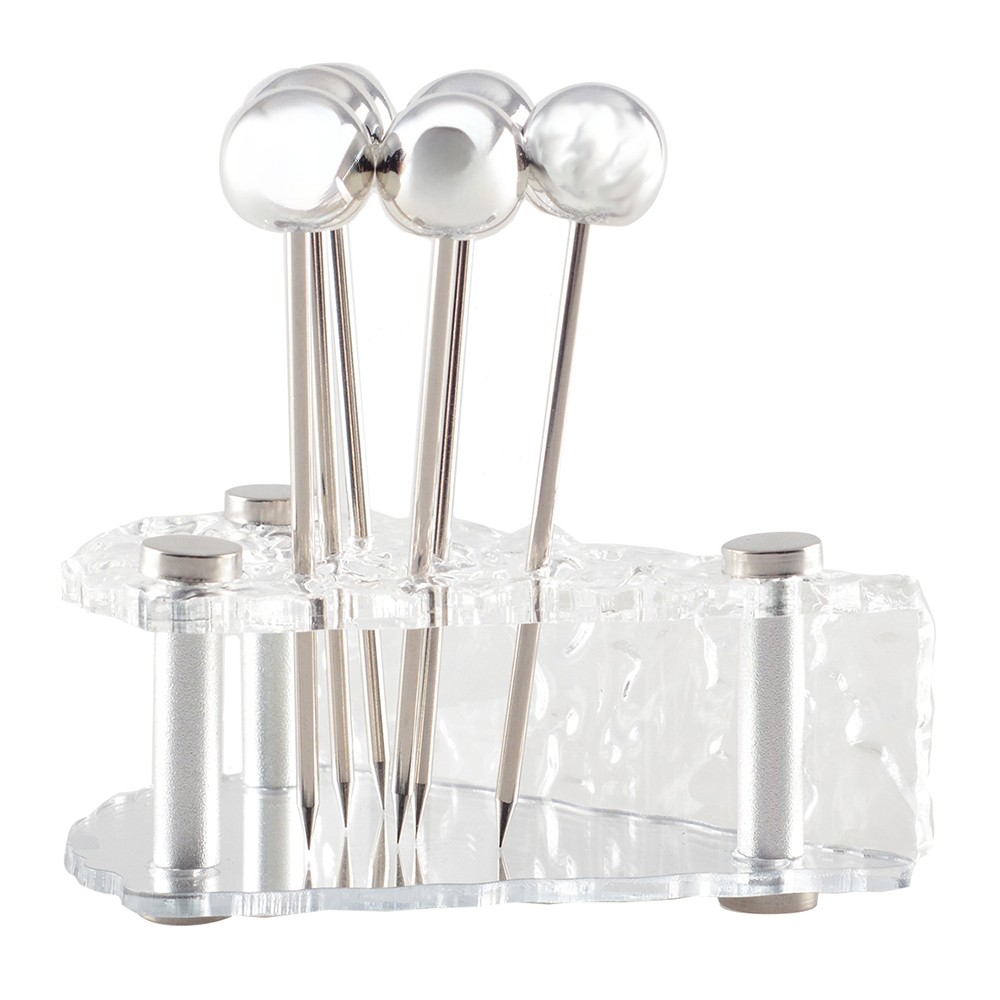 Silver appetizer picks with cheese holder - set of 6