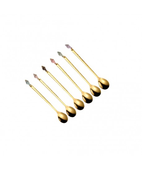 Cuillères dorées bout coquillages multi couleurs - lot de 6