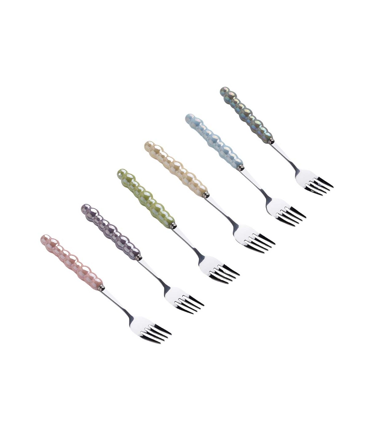 Fourchettes à dessert argent avec manches multi couleurs - lot de 6