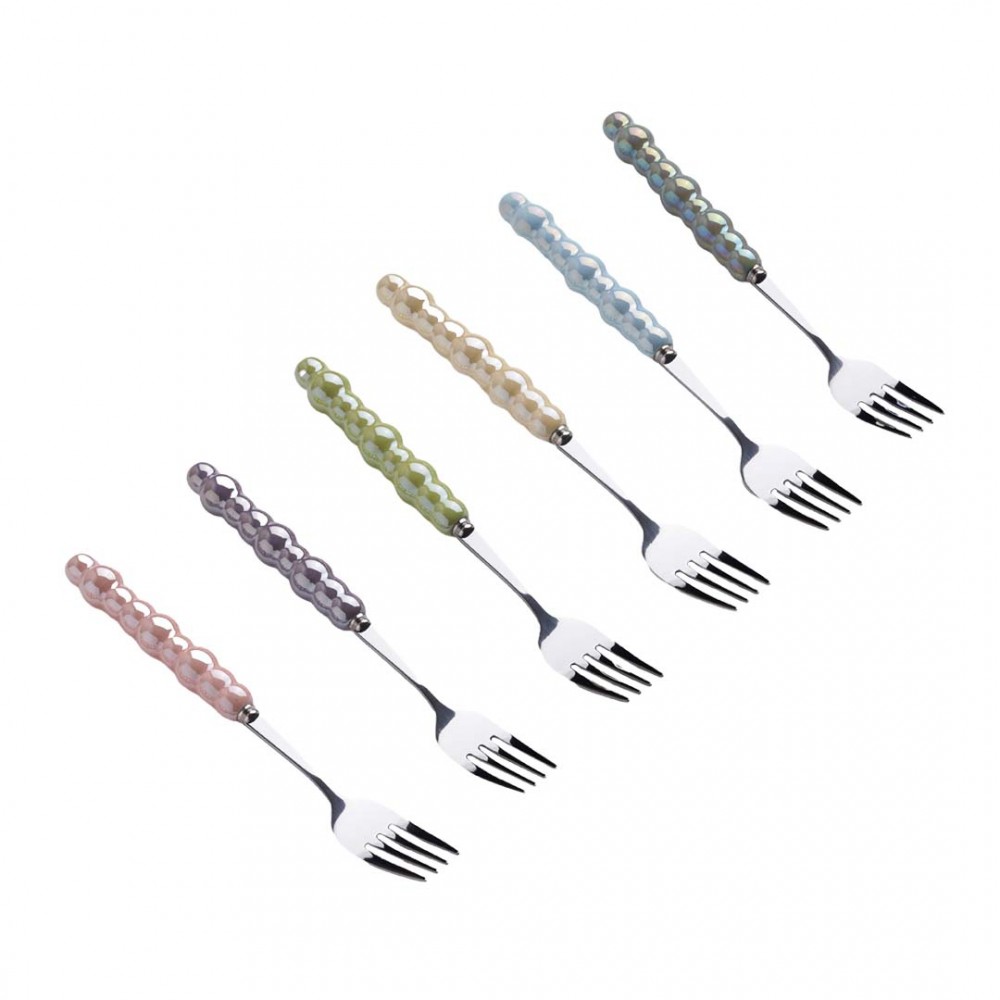 Fourchettes à dessert argent avec manches multi couleurs - lot de 6