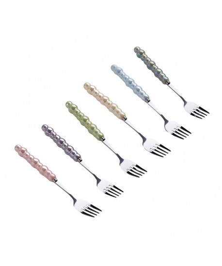 Fourchettes à dessert argent avec manches multi couleurs - lot de 6