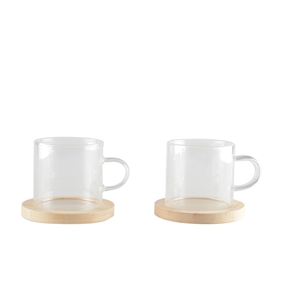 Tea cups with bamboo saucers - set of 2