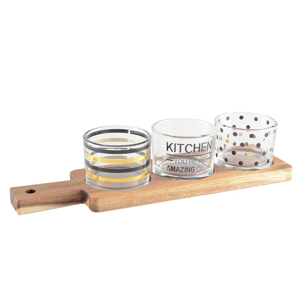 Set apéritif de 3 verres avec plateau en bois 29.5x8x6.1cm