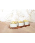 Appetizer set with 3 bowls on a wooden tray 29x10cm