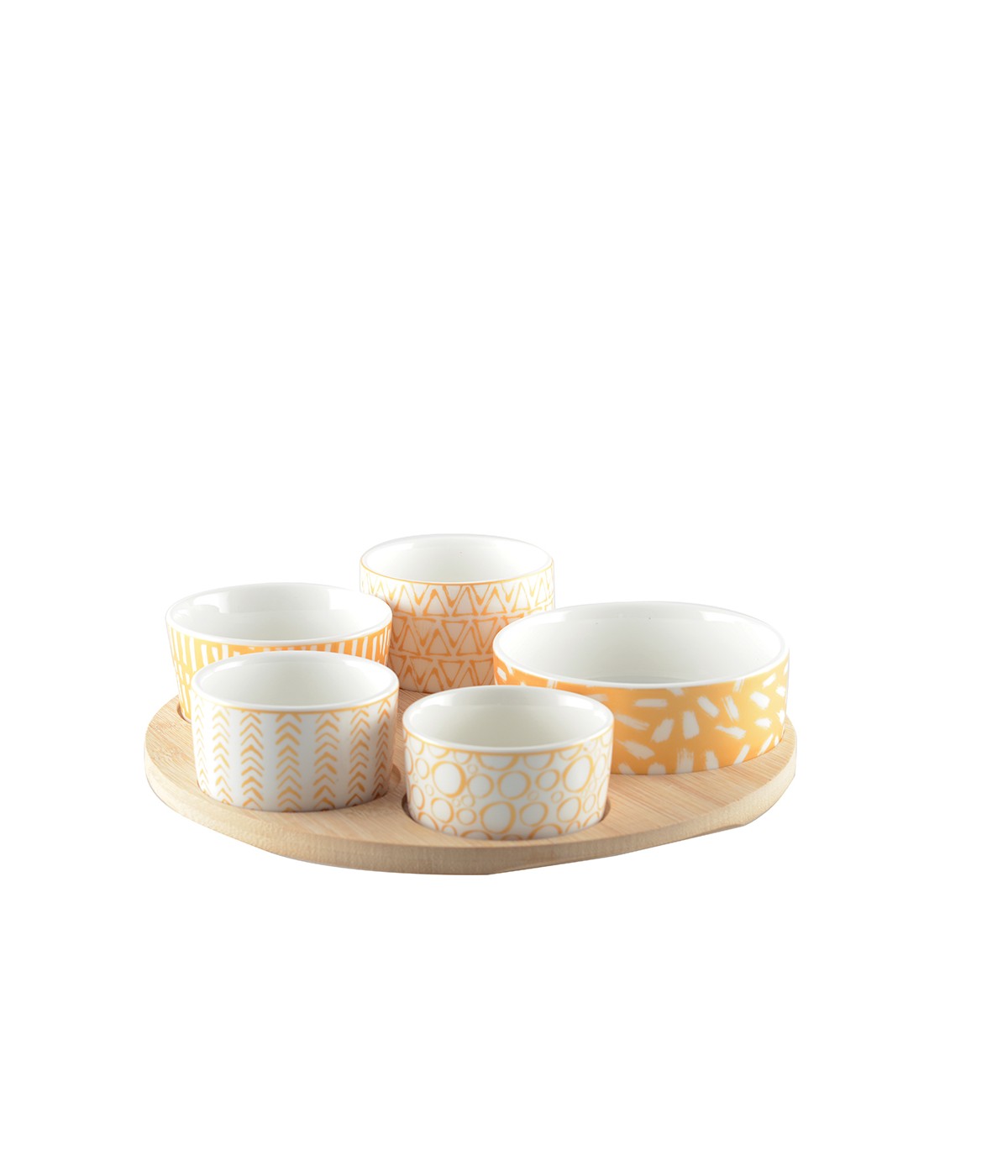 Set apéritif de 5 coupelles sur plateau en bois rond