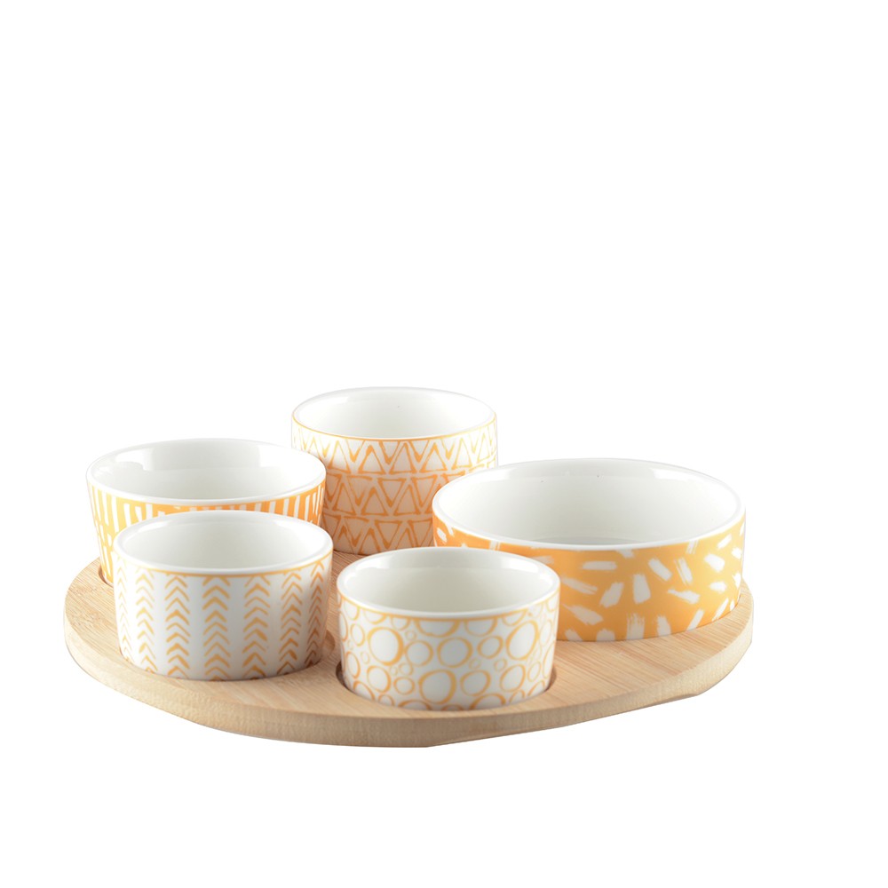 Set apéritif de 5 coupelles sur plateau en bois rond