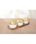 Appetizer set with 3 bowls on a wooden tray 29x10cm