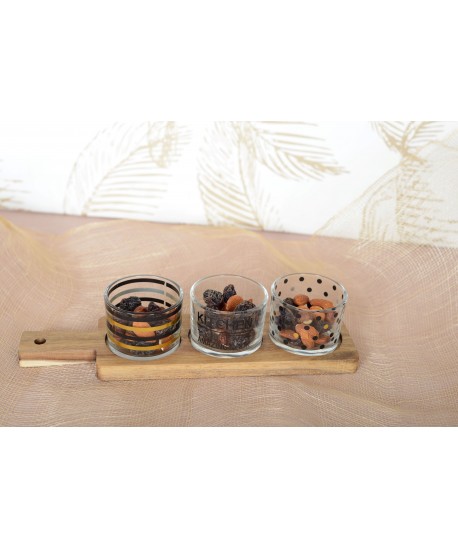 Set apéritif de 3 verres avec plateau en bois 29.5x8x6.1cm