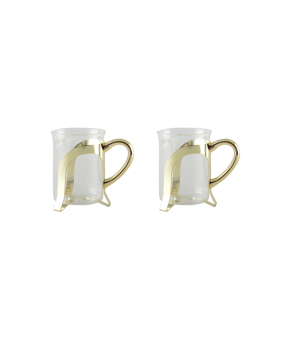 Glass coffee cups with gold metal decoration - set of 2